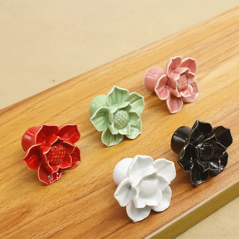 

Ceramic Single Hole Handle Color Lotus Garden Children's Cartoon Handle Cabinet Drawer Wardrobe Furniture