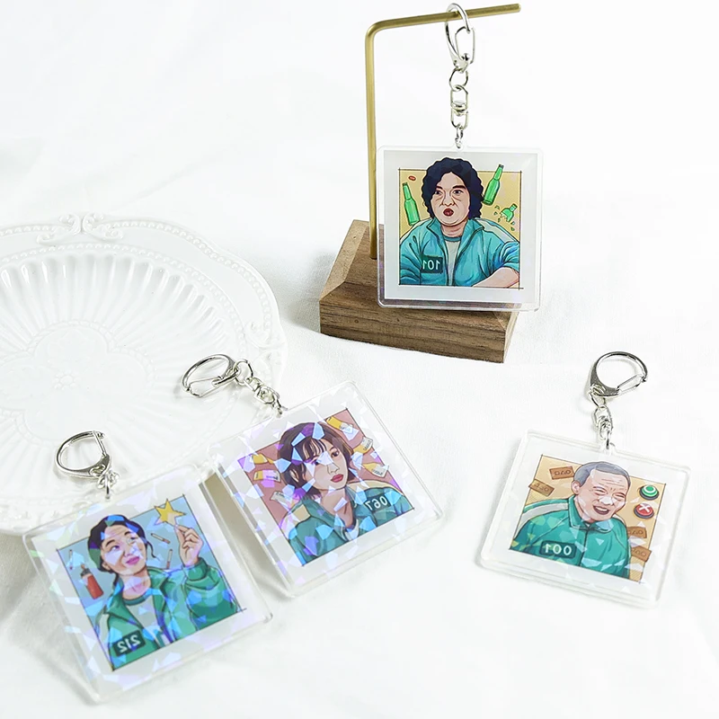 

Squid Game Original for Car Keys Bags Backpacks Square Acrylic Laser Keychain For Fans Jewelry Gift