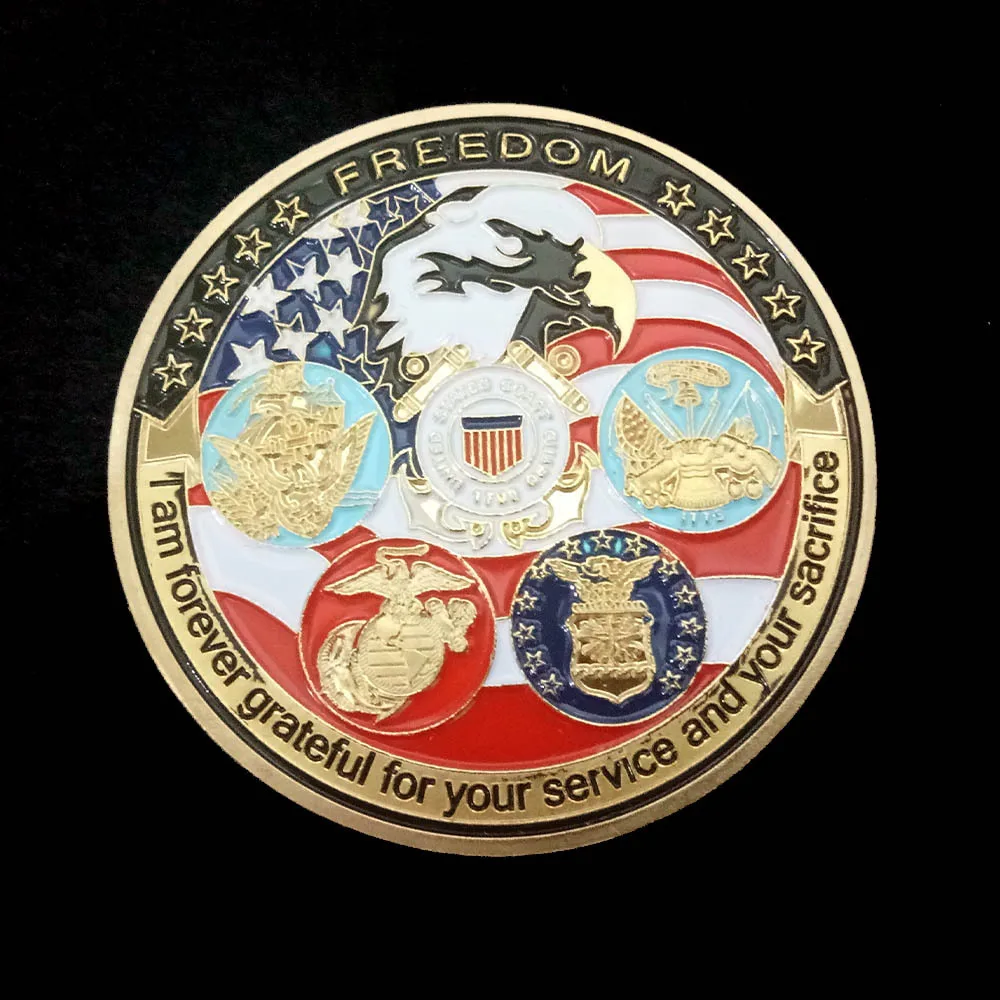 Gold Plated Coin USA Navy USAF USMC Army Coast Guard American Free Eagle Totem Gold Military Medal Challenge Coin Collection