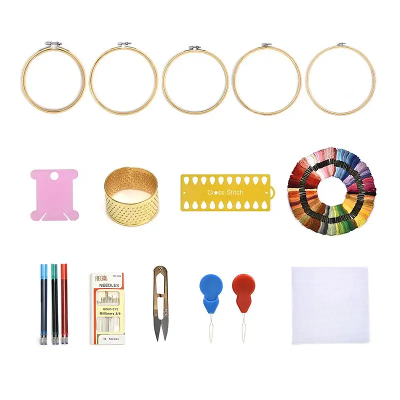 

50/100 Colors Skeins Embroidery Hoop Ring Pen Needle Set Thread Punch Stitching Knitting Kit Women Mom DIY Sewing Accessories