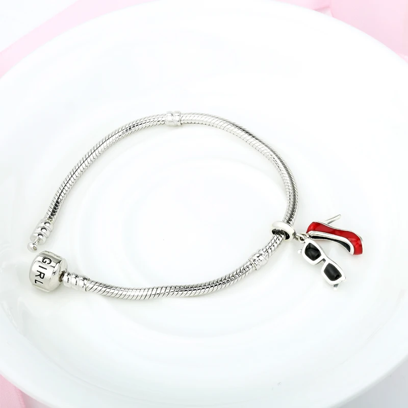 Silver Galaxy 925 Sterling Enamel High Heels &amp Sunglasses Beads Fit Original Pandora Charms Bracelet Fashion Jewelry | Украшения и