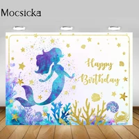 mocsicka mermaid princess happy birthday photography backdrops mermaid birthday party photo background photoshoot decor banner