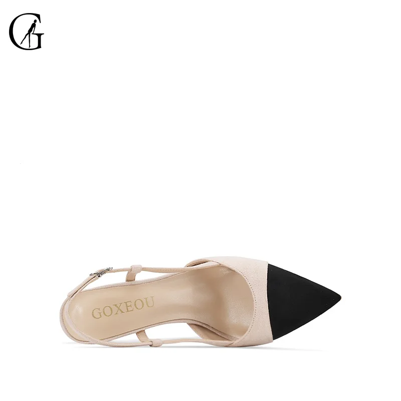 GOXEOU женские туфли лодочки высокого качества из флока С петлей на пятке Цвет