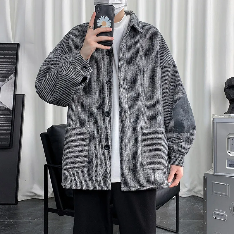 

Winter Korean Short Wool Coat Men Autumn Thick Plus Sizeblack Loose Wool Coat Velvet Trend Abrigos Para Hombre Clothing DF50WB