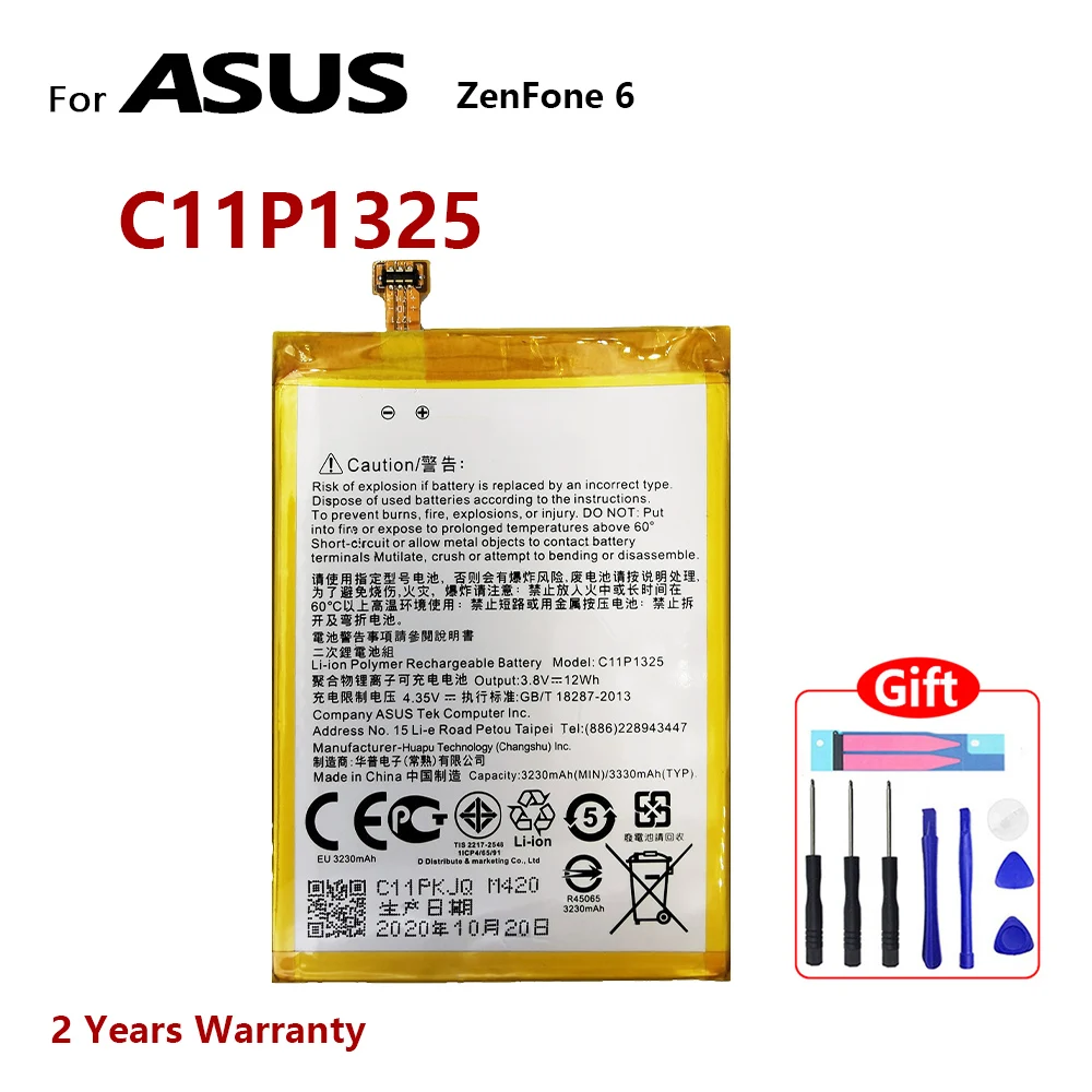 

100% подлинный новый C11P1325 Аккумулятор для ASUS ZenFone 6 A600CG T00G A601CG литий-полимерные батареи 3330 мАч с подарками инструменты