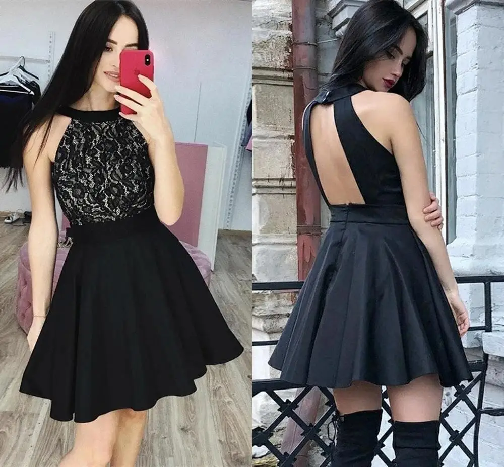 

YiMinpwp Black Cocktail Party Dresses Jewel Hollow Back Short Lace Girls Prom Homecoming Dress Plus Size Cheap