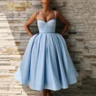 Вечернее платье Berylove, синее, ТРАПЕЦИЕВИДНОЕ, без бретелек, для выпускного вечера, атласное выпускное платье