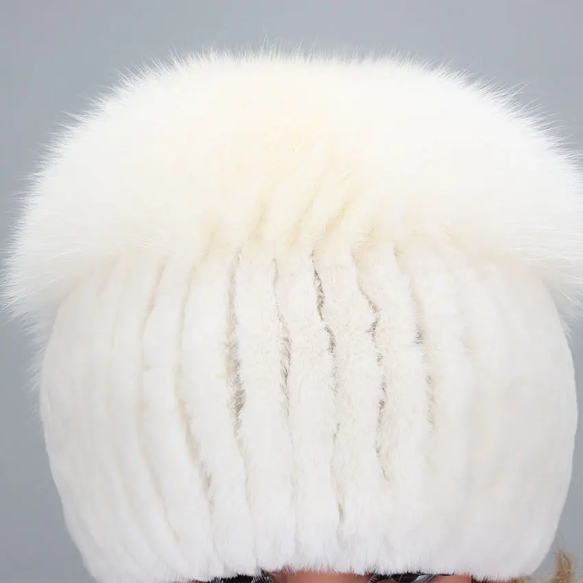 

New Women Winter Luxury Real Rex Rabbit Fur Hat Scarf 2 Pieces Knitted Rex Rabbit Fur Hats Top Natural Fox Fur Cap Scarves Sets