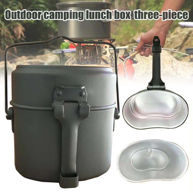 

3pcs Outdoor Camping Lunch Box German 79 Aluminum Heatable Food Container Camping Tableware Set MC889