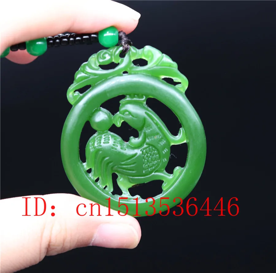 Натуральный зеленый нефрит Зодиак петух Кулон ожерелье ювелирные изделия