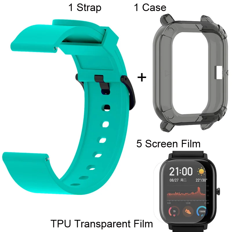 Package 5 Для Xiaomi Amazfit GTS Браслет Ремешок силиконовый ремешок Защитная пленка для экрана чехол 7 шт - Цвет: Package 5