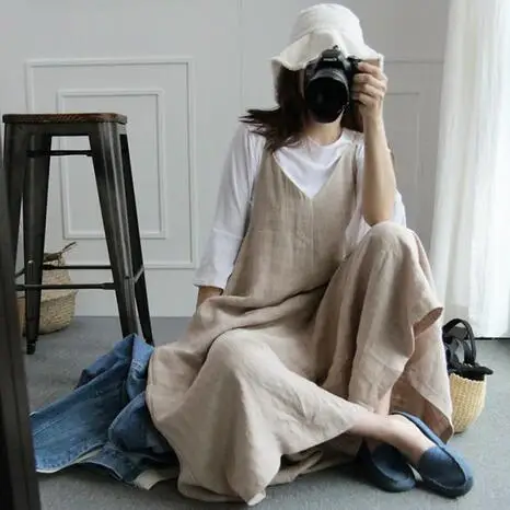 Женские Летние Комбинезоны из хлопка и льна в стиле ретро сексуальные свободные