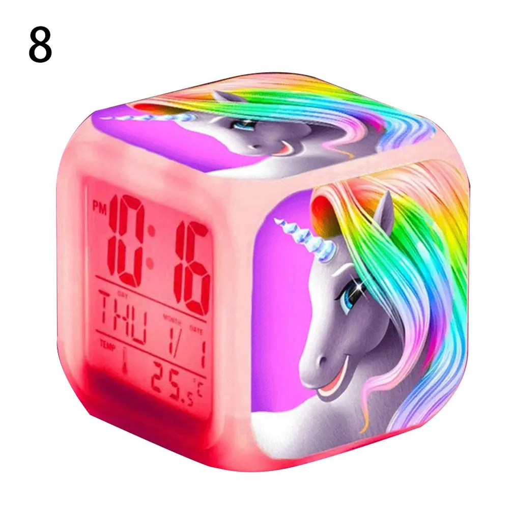 

Cute Colorful Cartoon Unicorn Alarm Clocks LED Light Alarm Clock Boys Girls Alarm Clock Toys Bluetooth Portable Plastic DC