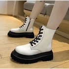 Женские мотоциклетные ботильоны на платформе, Нескользящие ботинки из искусственной кожи на толстом каблуке, со шнуровкой и молнией, осень 2021