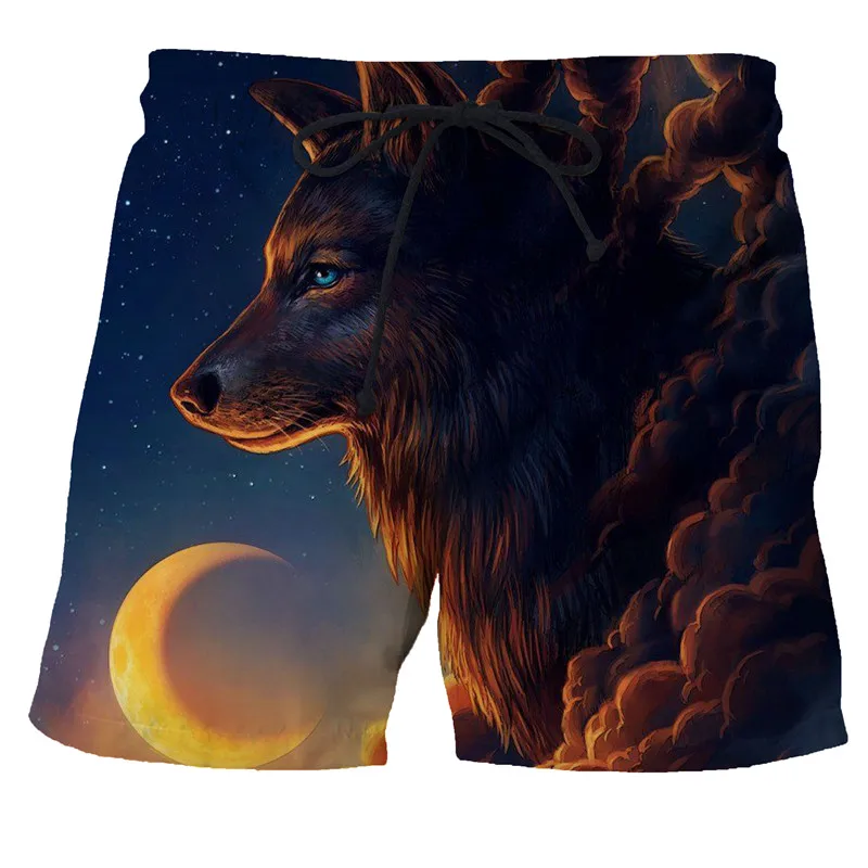 

Shorts 2021 high quality polyester fabric men and women cool wolf 3D printed shorts loose cartoon casual beach summer shorts