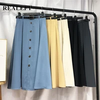realeft 2021 new umbrella womens skirts with belted high waist vintage single breasted chic female mi long skirts spring summer