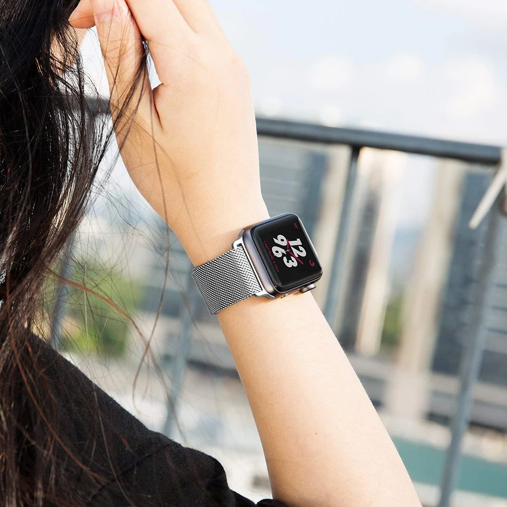 Ремешок из нержавеющей стали для Apple watch 38 мм 42 мм Миланская петля браслет на магнитной застежке ремешок 40 мм 44 мм для iWatch серии 5 4 3 2 1