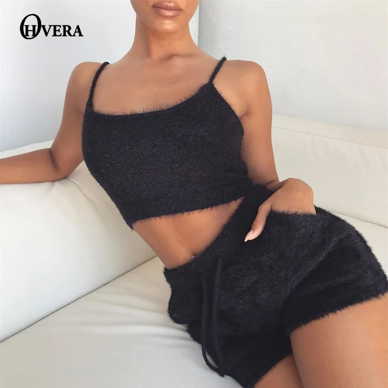 Ohvera Бархатный комплект из двух предметов, топ на бретельках и длинные штаны, сексуальный женский комплект 2 шт., летняя одежда