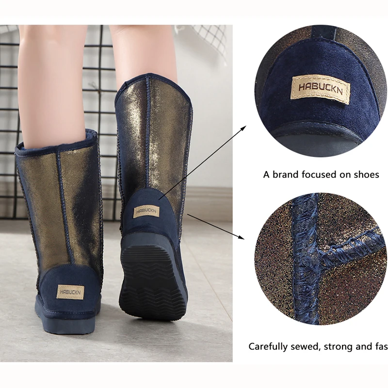 HABUCKN высококачественные брендовые зимние сапоги женские модные из натуральной