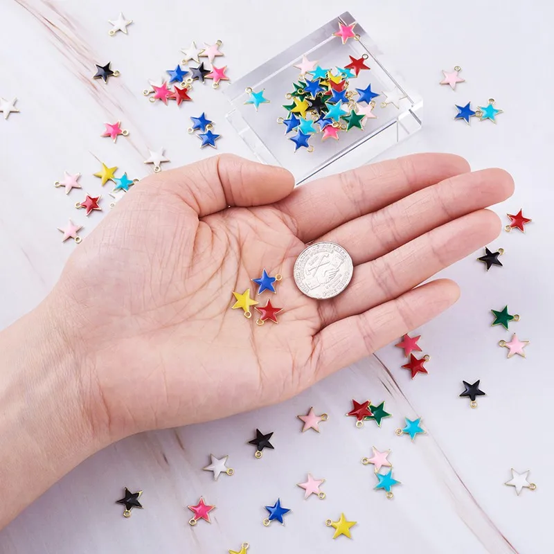 100pcs Mixed Color Small Star Brass Charms Pendants with Enamel Sequins for Jewelry Making DIY Bracelet Necklace 10.5x10x1.5mm | Украшения