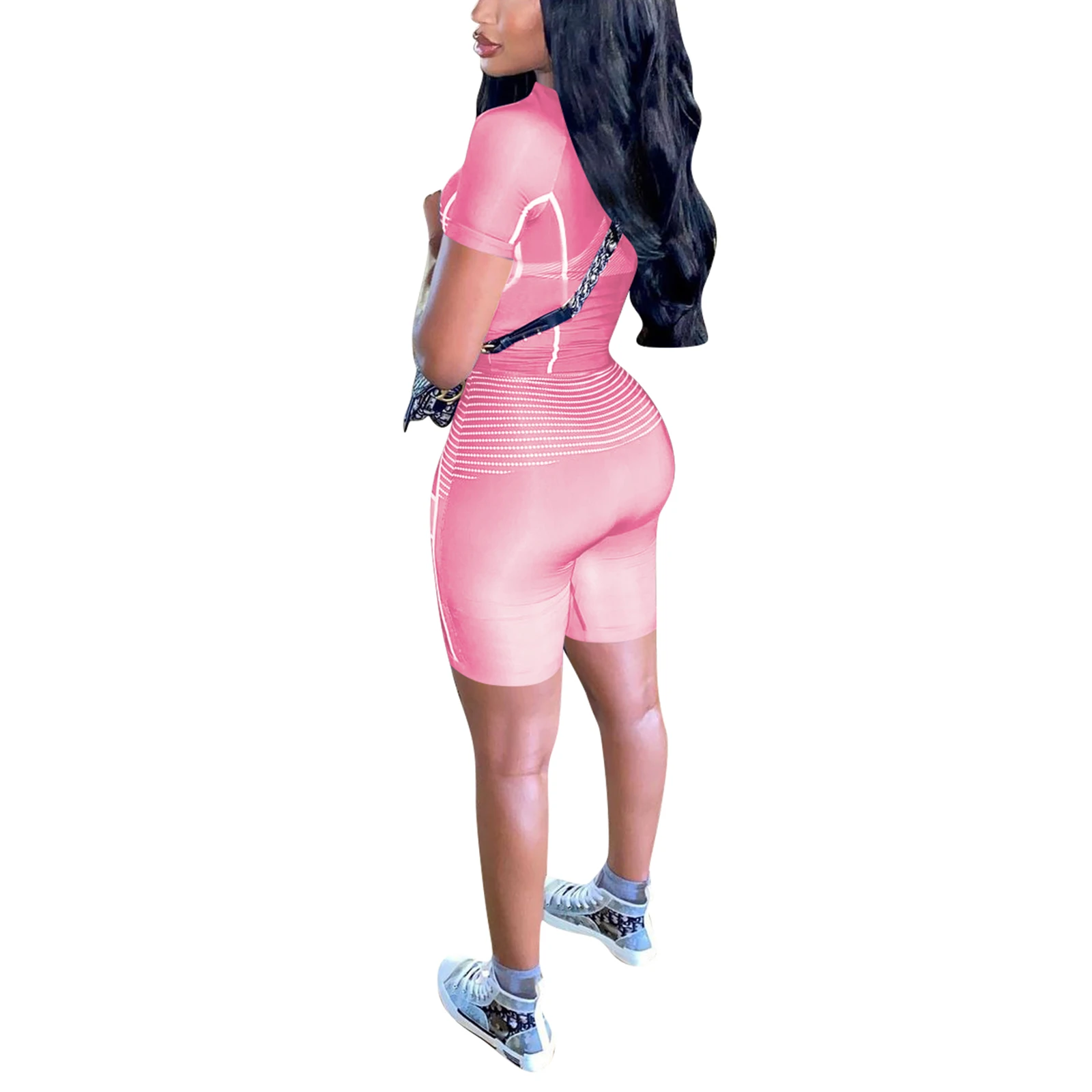 

2021 New Women Yoga 2 Pieces Suit Set, Female Floral Print Sportswear Round Neck Short Sleeve Tops+ Short Pants