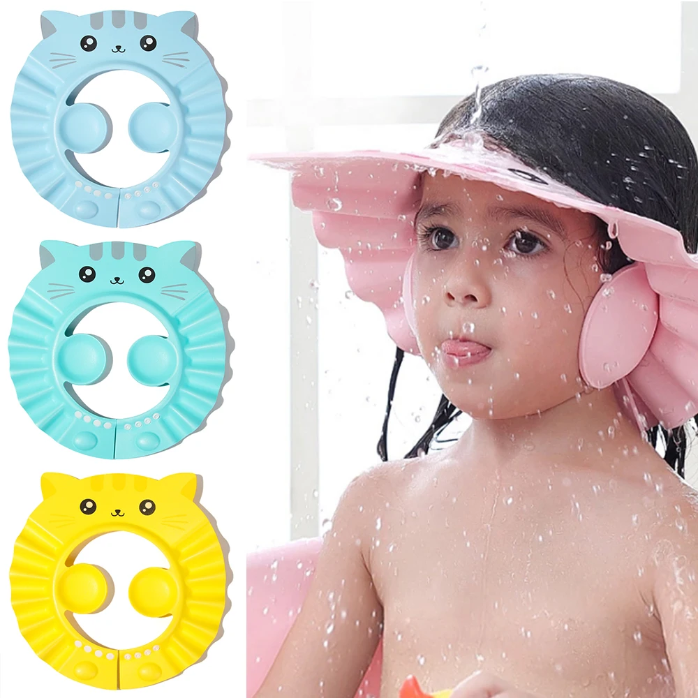 Baby Kid Shampoo Shield Head Cover Shower Cap Hair Wash Ear Protection Infant Child Cartoon Bath Safe Cap Visor Bathing Protect