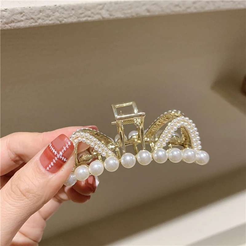 

MENGJIQIAO Korean Elegant Cute Cat Ear Pearl Hair Claws For Women Ladies Luxury Hair Clips Wedding Jewelry Hair Accessories