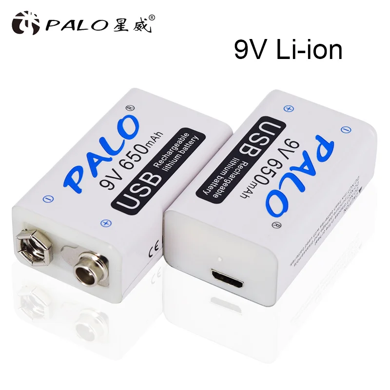 PALO 9V battery 6F22 650mAh Li-ion Rechargeable battery 9 volts lithium for Multimeter Microphone Toy Remote Control KTV use