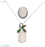 kjjeaxcmy boutique jewelry 925 sterling silver inlaid natural powder chalcedony necklace pendant ring set support detection luxu