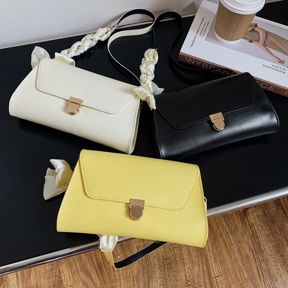 

Women Chain Solid Color Underarm Bags Leisure Ladies PU Leather Armpit Flap Bags Soft Silk Scarf Shoulder Bags
