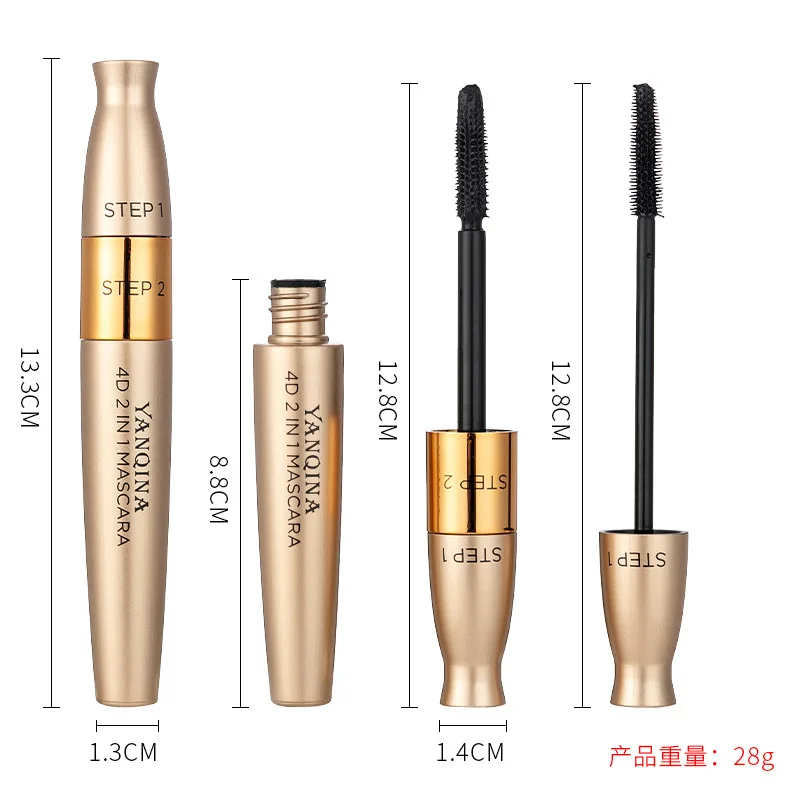 

Yanqina 2in1 Mascara Silica Gel Brush Lengthening Curling Densely Waterproof Cool Black Eyelash Growth Solution Makeup Gift