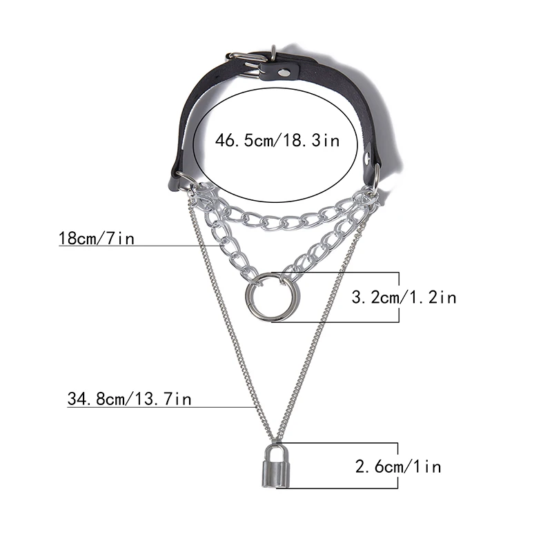 

Gothic Lock Chain Necklace Multilayer Punk Choker Collar Pendant Necklace