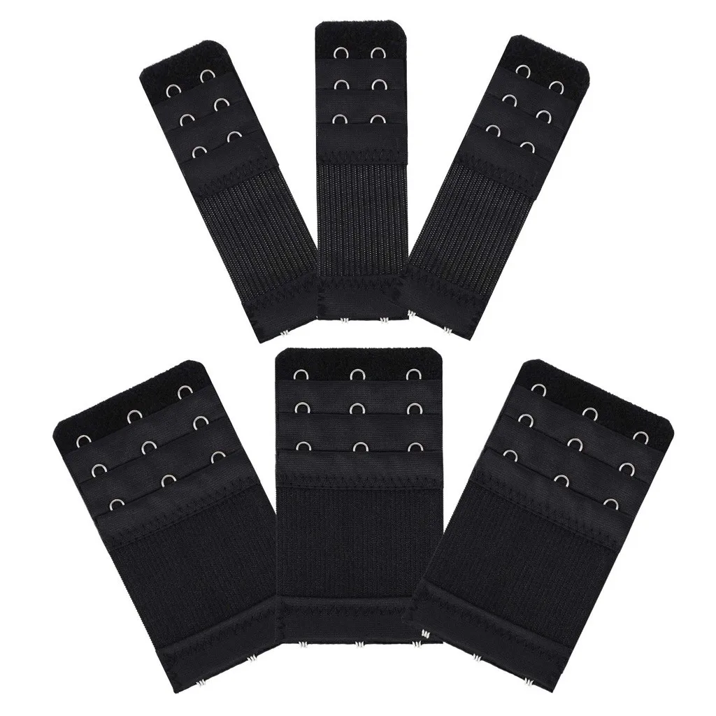 

6 Pieces Women Black Bra Extenders Elastic Stretchy Bra Extension Strap Expander Adjustable Belt Buckle Underwear