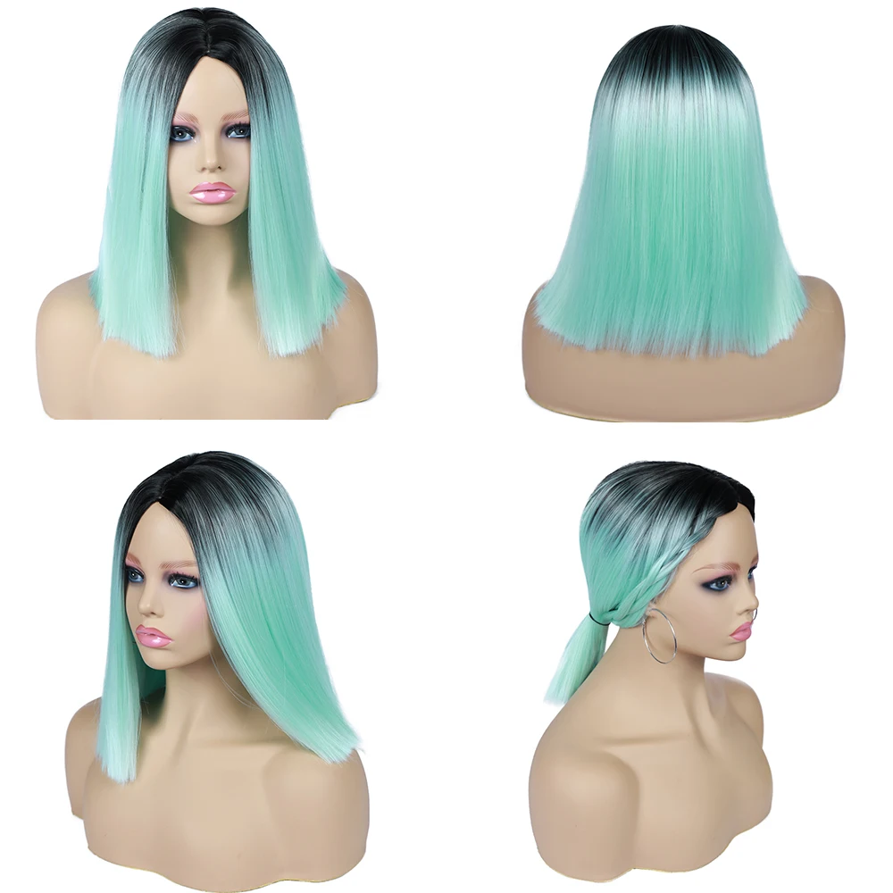 FAVE парик парики женские короткие прямые Ombre Боб черный пепельный Лен коричневый розовый синтетические парики для черных женщин 12 дюймов средняя часть Glueless Косплей парики
