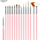 15 шт. набор розовый дизайн ногтей советы полировка гель УФ акриловая кисть для рисования Кисть Вентилятор плоский резной инструмент для маникюра