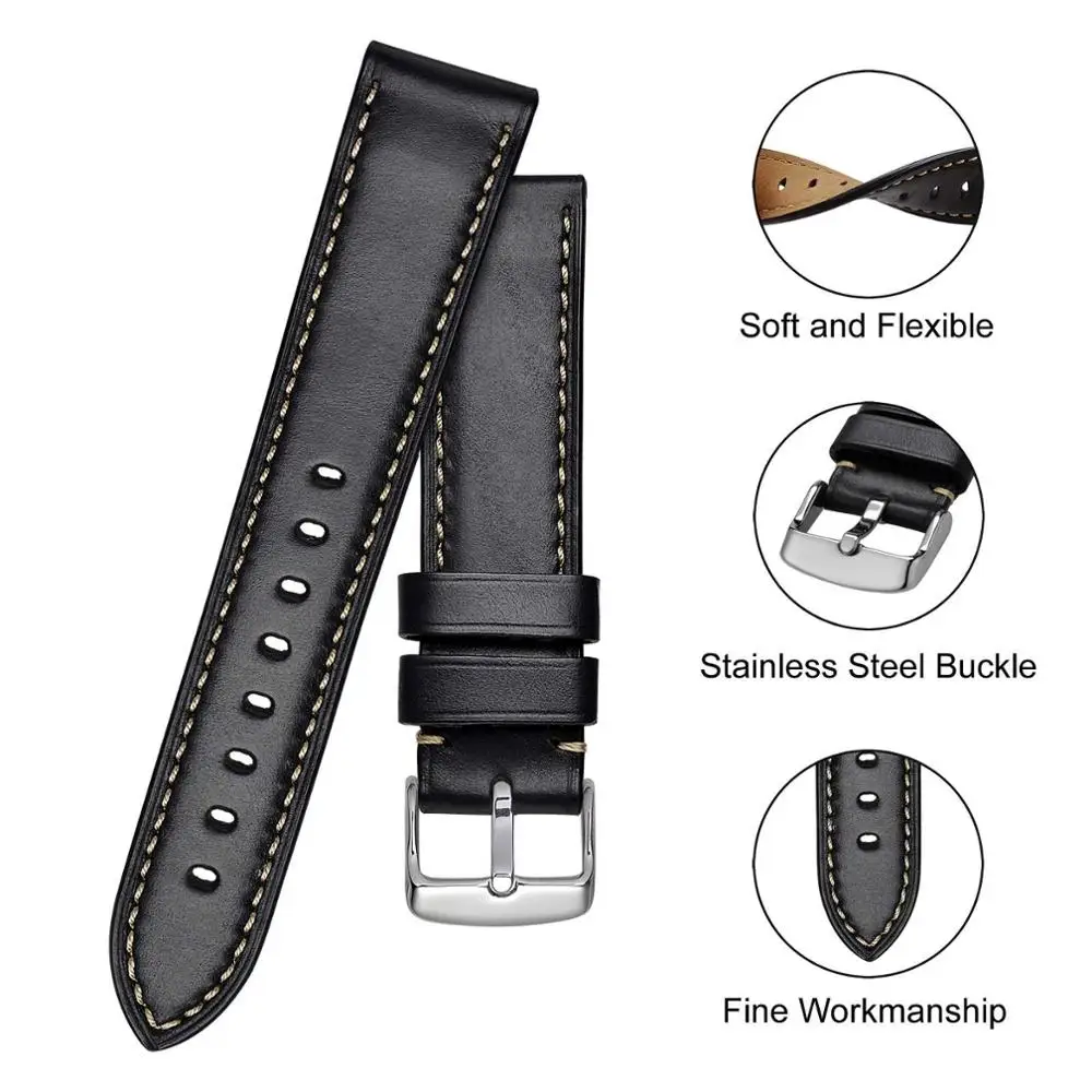 BISONSTRAP Horween Leather Watch Band 18mm 19mm 20mm 21mm 22mm 23mm 24mm Calfskin Watch Strap Quick Release Watch Accessories