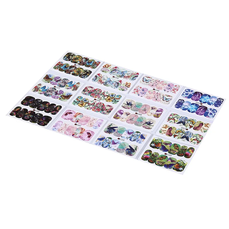 12 шт. бабочка цветок Дизайн ногтей украшения татуировки Маникюр обертывания