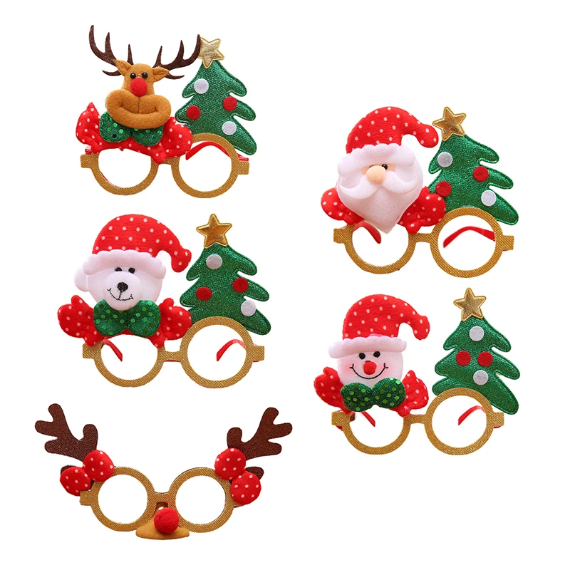 

Cute Cartoon Christmas Glasses Frame Glittered Eyeglasses No Lens for Kids Adults Xmas Party Decoration