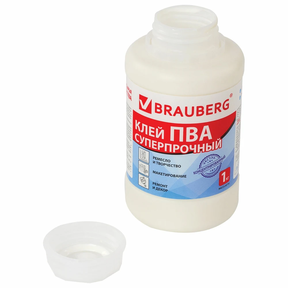 Клей BRAUBERG ПВА 1 кг суперпрочный (керамика ткань кожа дерево бумага картон) 600984 |