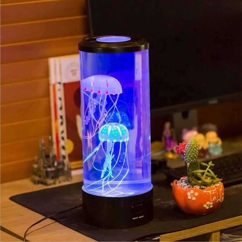 The New Medium Simulation Cylindrical LED Jellyfish Light USB Plug-in Colorful Color Changing  Atmosphere