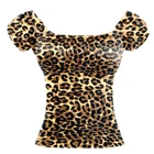 Женская рубашка с леопардовым принтом, коротким рукавом и вырезом лодочкой