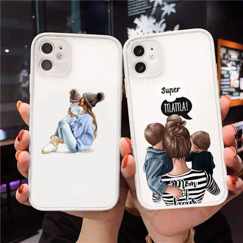 

Super Mom Baby Girl Fashion Family Phone Case For iPhone 12 11 Mini Pro XR XS Max 7 8 Plus X Matte transparent White Cover