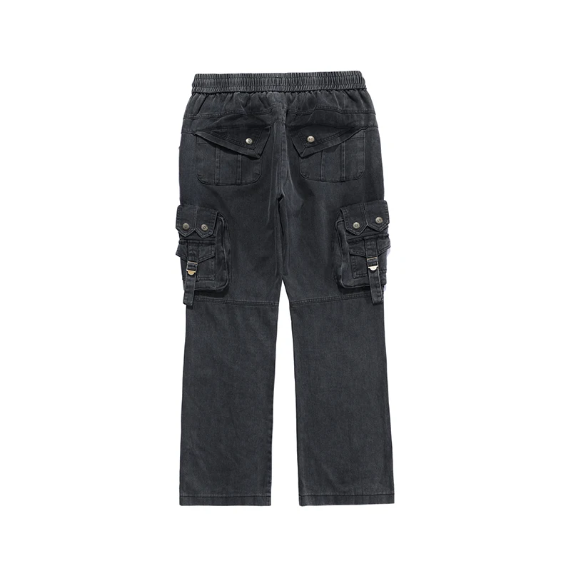 

Harajuku Graffiti Washed Pockets Jeans for Men and Women Drawstring Straight Retro Overalls High Street Loose Denim Trousers