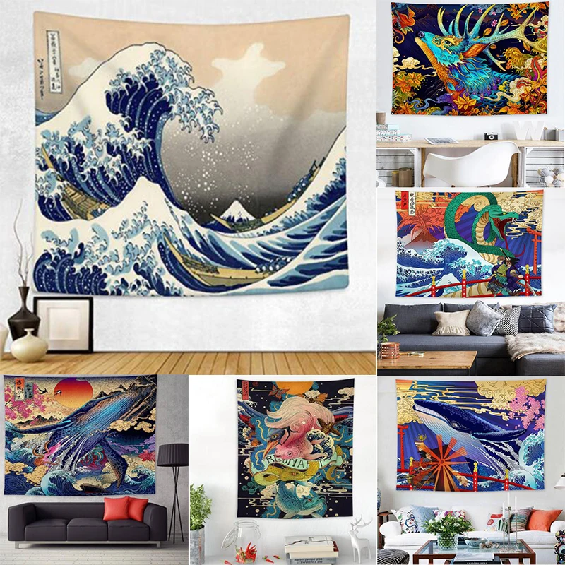 Япония канагава волна печать гобелен Большой wall art психоделический настенный