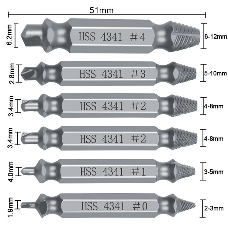 

6Pcs Damaged Screw Extractor Drill Bit Set Speed Out Broken Bolt Remover Stripped Demolition Repair Tools Hosuehold Accessories