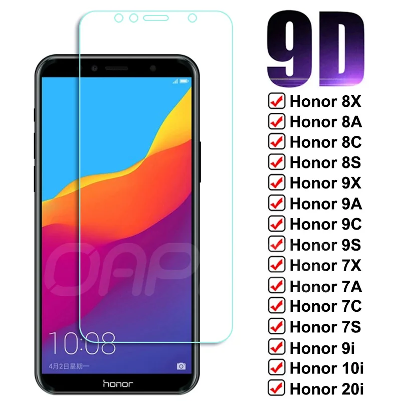 

9D Protective Glass on the For Huawei Honor 7A 7C 7X 7S 8X 8A 8C 8S Tempered Glass Honor 9X Lite 9A 9C 9S 9i 10i 20i Film Case