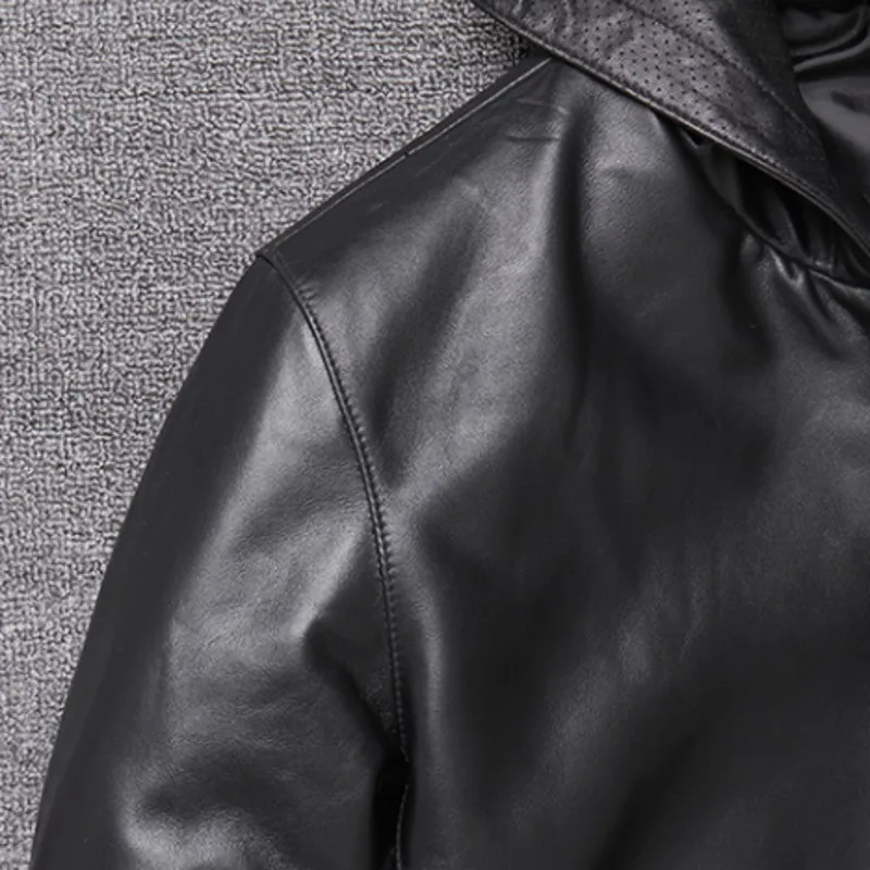 

Fashion Mens Casual Hoody Windbreaker Real Sheepskin Coat Slim Fit Plus Size 4XL Bomber Jacket Autumn Man Genuine Leather Jacket