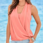 Блузка женская шифоновая с V-образным вырезом, Модный повседневный однотонный топ без рукавов, модель 2021, на лето