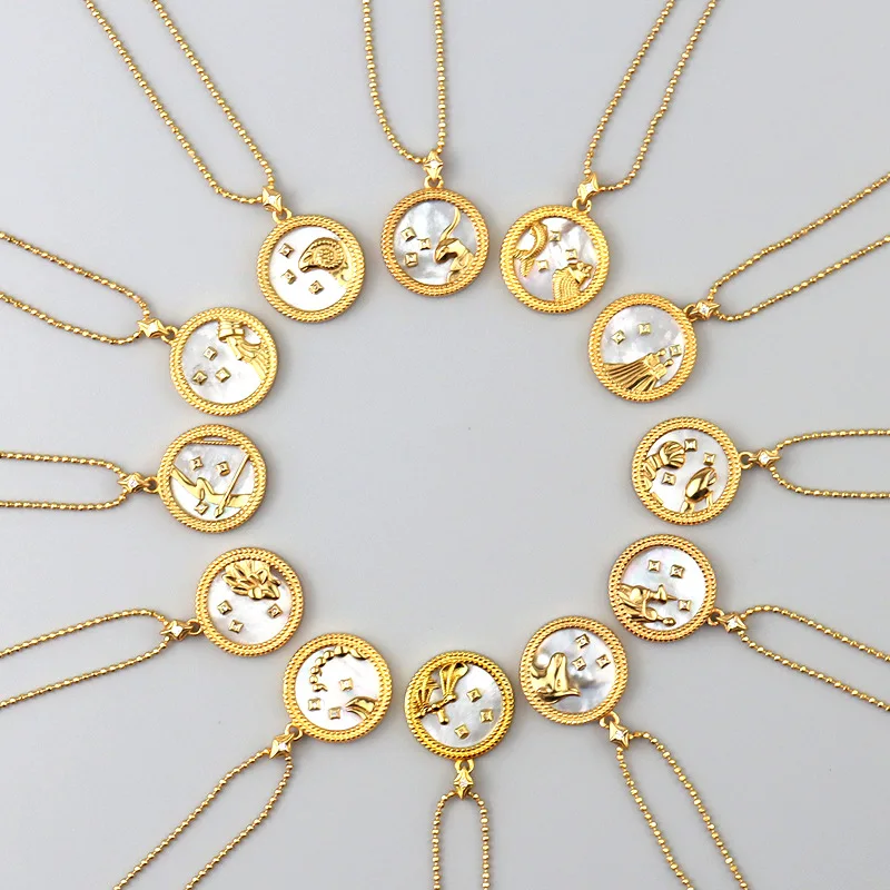 

Новый s925 стерлингового серебра женские золота Цепочка с кулоном, двенадцать созвездий ожерелье в виде ракушки кулон аксессуары подарок на ...