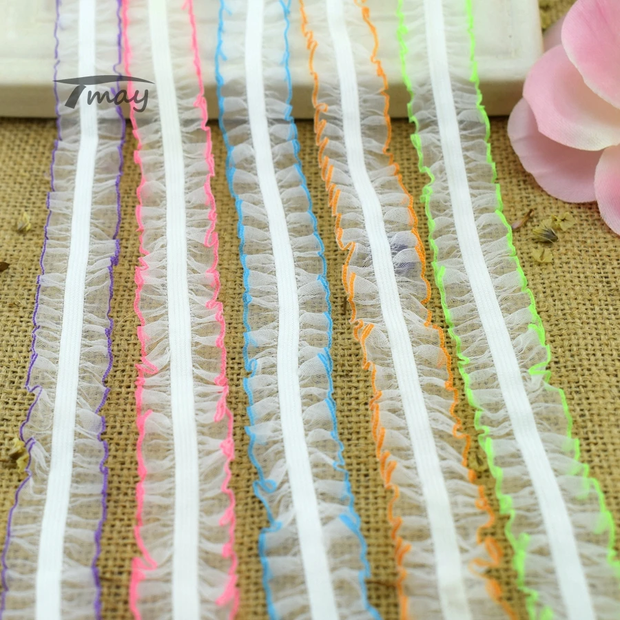 Разноцветная кружевная лента с оборками 20 мм 6 323 эластичный шифон складные